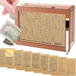 Wooden Cash Box with Money Target – Reusable Wooden Money with Counter 500 1000 2000 3000 5000 10000 for Create Emergency Fund Retro Money Saving Target Money Bank Saving Box for Kids Adults