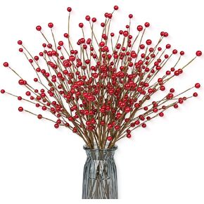 24 Pack Christmas Tree Picks 17 Inch Red Berry Picks Artificial Holly Berry Stems for Xmas Tree Centerpieces Vases Floral Arrangements Winter Holidays