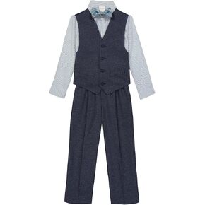 Van Heusen Boys' 4-Piece Formal Suit Set, Vest, Pants, Collared Dress Shirt, and Tie, Dark Blue