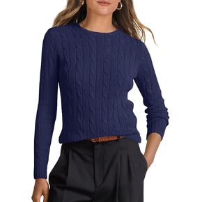 ANRABESS Womens Long Sleeve Cable Knit Sweater Jumper Crewneck Pullover Soft Dressy Casual Tops Cute 2024 Fall Trendy Outfits