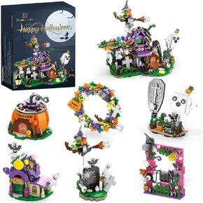 Halloween Haunted House Village Building Set for Kids -Halloween Toys Ghost Pumpkin Building Kit for Kids Party Favors for Goodie Bags Stuffers for Boys & Girls 6 up