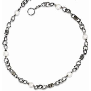 925 Sterling Silver 14k Yellow Gold Freshwater Cultured Pearl Necklace 18.5"