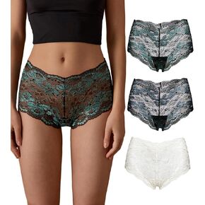 SHARICCA Lace Boyshort Underwear for Women Sexy Cheeky Boy Shorts Panties Soft V-shape Boxers Briefs Pack