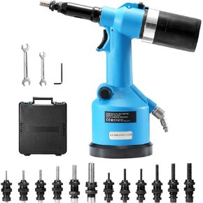 VEVOR Air Riveter, Pneumatic Air Riveter, 20.2KN Pulling Force Pop Rivet Gun Tool Kit, Heavy Duty Air Hydraulic Rivet Gun for Mechanic Tool, Construction, Home Improvement - With 13 Size Nose Pieces