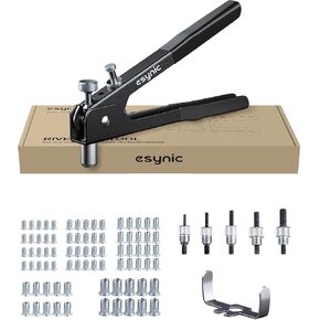 eSynic Rivnut Tool Kit 10 Inch Rivet Nut Gun Set Pop Rivet Nut Tool Set Hand Rivnut Tool Kit Heavy Duty Rivnut Gun Set Nut Rivet Tool with 80Pcs Riveter Nuts Metric M3 M4 M5 M6 M8 Perfect for Work