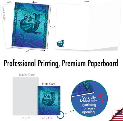 The Best Card Company - 20 Assorted Colored Monogram Blank Notecards, Personal Stationary Bulk Box Set 4 x 5.12 Inch w/Envelopes, Miss you and Just Because Notes - Dragon Initials J AM10319OCB-B2x10 in Saudi Arabia