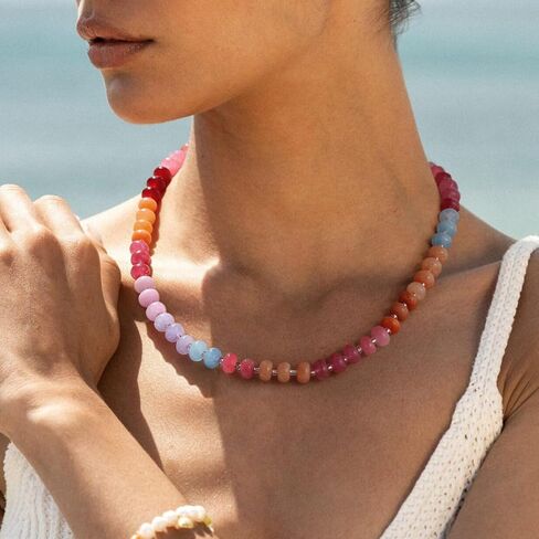 KELORIS PATH Beaded Gemstone Necklaces for Women, Boho Colorful Bead Choker Necklace, Natural Stone Handmade Summer Jewelry for Beach in Kuwait