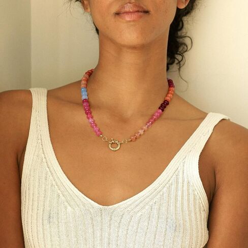 KELORIS PATH Beaded Gemstone Necklaces for Women, Boho Colorful Bead Choker Necklace, Natural Stone Handmade Summer Jewelry for Beach in Kuwait