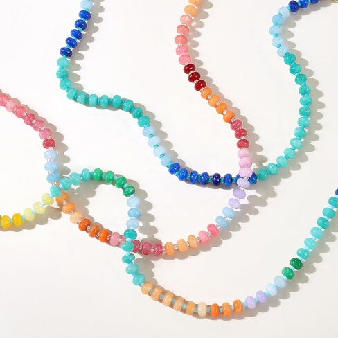 KELORIS PATH Beaded Gemstone Necklaces for Women, Boho Colorful Bead Choker Necklace, Natural Stone Handmade Summer Jewelry for Beach in Kuwait