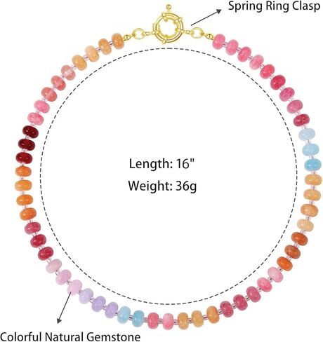 KELORIS PATH Beaded Gemstone Necklaces for Women, Boho Colorful Bead Choker Necklace, Natural Stone Handmade Summer Jewelry for Beach in Kuwait