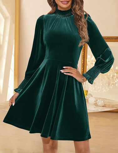 ZESICA Women's Fall Velvet Mini Dress 2024 Long Sleeve Mock Neck High Waist Ruffle A Line Flowy Party Dresses in Saudi Arabia