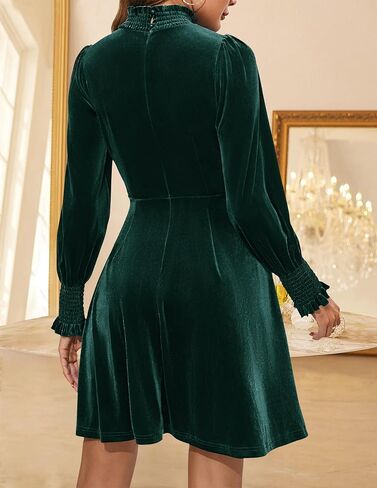 ZESICA Women's Fall Velvet Mini Dress 2024 Long Sleeve Mock Neck High Waist Ruffle A Line Flowy Party Dresses in Saudi Arabia