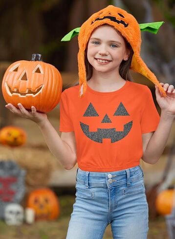 BesserBay Girls Halloween Printed Crewneck Short Sleeve Waist Trimming Crop Tops 5-14 Years in Kuwait