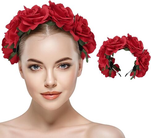 عصابة رأس على شكل تاج زهرة الورد المكسيكي من فريدا - غطاء رأس لعيد الهالوين لعيد الهالوين، غطاء رأس للحفلات التنكرية in Kuwait