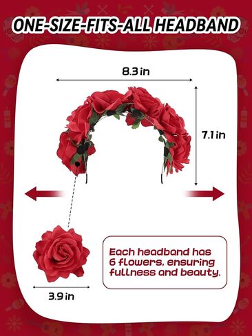 عصابة رأس على شكل تاج زهرة الورد المكسيكي من فريدا - غطاء رأس لعيد الهالوين لعيد الهالوين، غطاء رأس للحفلات التنكرية in Kuwait
