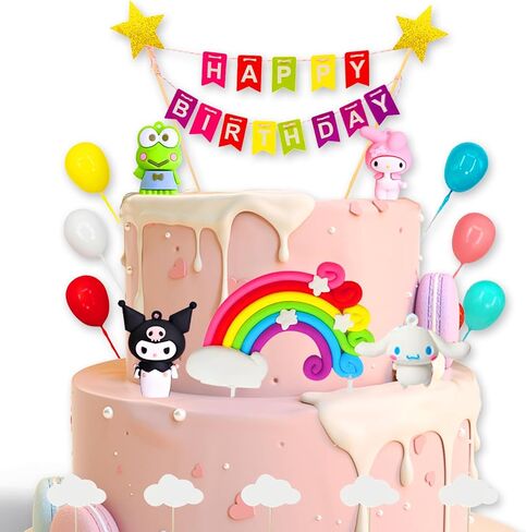 20pcs Cute Anime Doll Cake Topper, Mini Cloud Rainbow Balloon Happy Birthday Banner DIY Birthday Cake Decoration, Kids Girls Boys Birthday Party Favors Happy Birthday Baking Decoration Supplies in Saudi Arabia