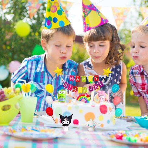 20pcs Cute Anime Doll Cake Topper, Mini Cloud Rainbow Balloon Happy Birthday Banner DIY Birthday Cake Decoration, Kids Girls Boys Birthday Party Favors Happy Birthday Baking Decoration Supplies in Saudi Arabia
