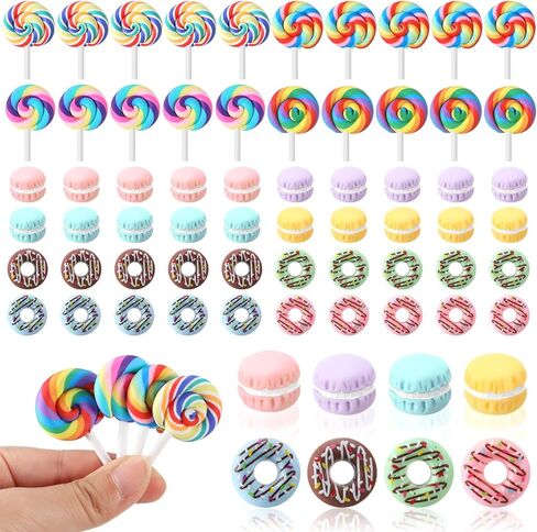 VioraWhite 60 Pcs Mini Christmas Decoration Miniature Fake Candy Decor for DIY Crafts Donut Macaroon Lollipop Cake Embellishment Xmas Tiny Candy Ornaments for DIY Craft Making Scrapbooking Supplies in Saudi Arabia