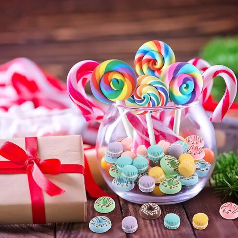 VioraWhite 60 Pcs Mini Christmas Decoration Miniature Fake Candy Decor for DIY Crafts Donut Macaroon Lollipop Cake Embellishment Xmas Tiny Candy Ornaments for DIY Craft Making Scrapbooking Supplies in Saudi Arabia