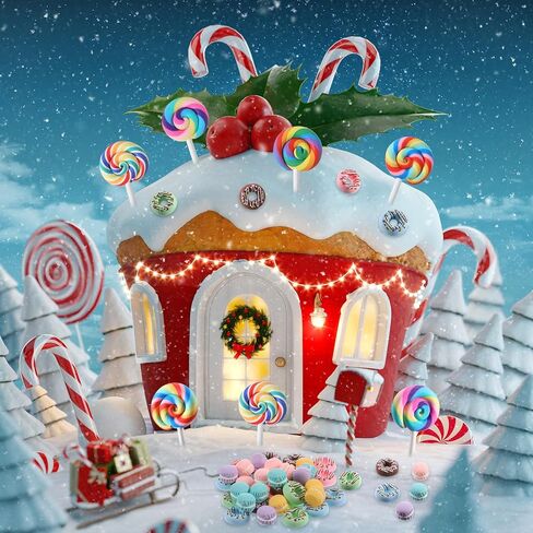 VioraWhite 60 Pcs Mini Christmas Decoration Miniature Fake Candy Decor for DIY Crafts Donut Macaroon Lollipop Cake Embellishment Xmas Tiny Candy Ornaments for DIY Craft Making Scrapbooking Supplies in Saudi Arabia