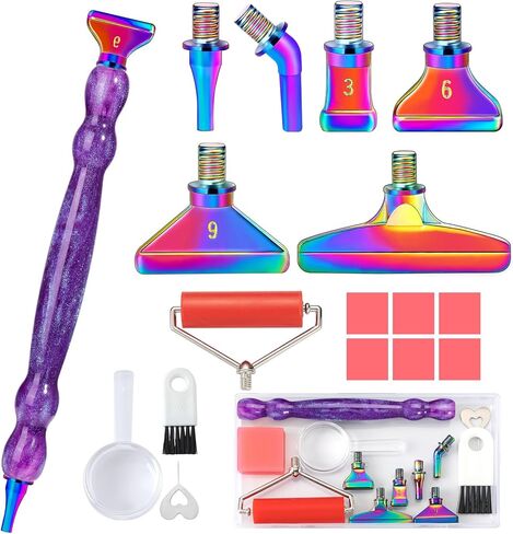 NIBESSER 17Pcs Diamond Art Painting Pen Tools Metal Tips Kit Stainless Screw Thread Tips Multi Placer Tips Roller Diamond Art Painting Accessories (Orange-Rose Gold Tips) in Saudi Arabia