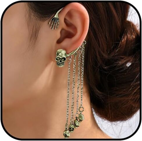 Skeleton Earrings Dangle for Women Vintage Long Tassel Skulls Earrings Piercing Ear Cuff Gothic Punk Skull Earrings Halloween Jewelry in Kuwait