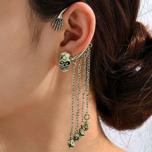 Skeleton Earrings Dangle for Women Vintage Long Tassel Skulls Earrings Piercing Ear Cuff Gothic Punk Skull Earrings Halloween Jewelry in Kuwait