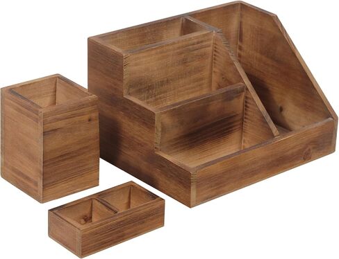 HBCY Creations 3 PIECE Rustic Wooden Desk Organizer Set- Rustic Mail Organizer For Desktop - Great For Rustic or Industrial Home Decor! Rustic Makeup Organizer For Vanity in Saudi Arabia