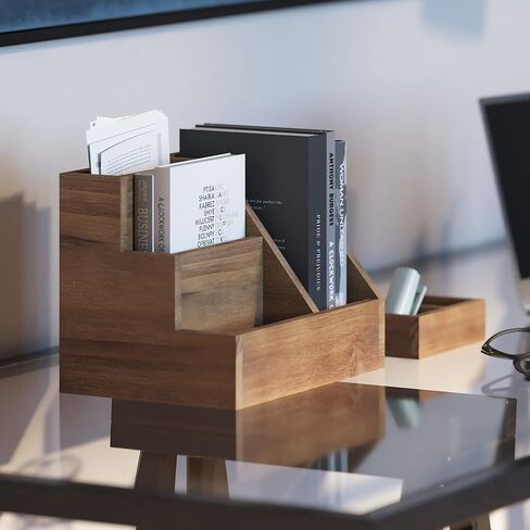 HBCY Creations 3 PIECE Rustic Wooden Desk Organizer Set- Rustic Mail Organizer For Desktop - Great For Rustic or Industrial Home Decor! Rustic Makeup Organizer For Vanity in Saudi Arabia