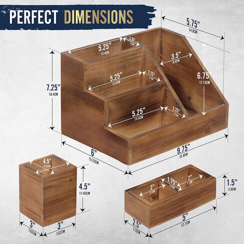 HBCY Creations 3 PIECE Rustic Wooden Desk Organizer Set- Rustic Mail Organizer For Desktop - Great For Rustic or Industrial Home Decor! Rustic Makeup Organizer For Vanity in Saudi Arabia