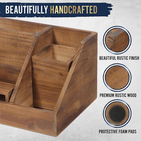 HBCY Creations 3 PIECE Rustic Wooden Desk Organizer Set- Rustic Mail Organizer For Desktop - Great For Rustic or Industrial Home Decor! Rustic Makeup Organizer For Vanity in Saudi Arabia