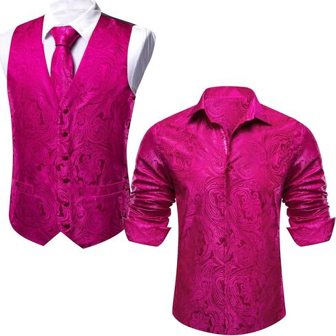 Barry.Wang قمصان رجالية حريرية بأكمام طويلة سترة ربطة عنق منديل أزرار أكمام مشبك ربطة عنق جاكار منسوج لحفلات الزفاف والحفلات الراقصة in Kuwait