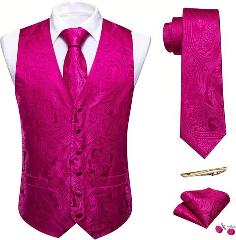 Barry.Wang قمصان رجالية حريرية بأكمام طويلة سترة ربطة عنق منديل أزرار أكمام مشبك ربطة عنق جاكار منسوج لحفلات الزفاف والحفلات الراقصة in Kuwait