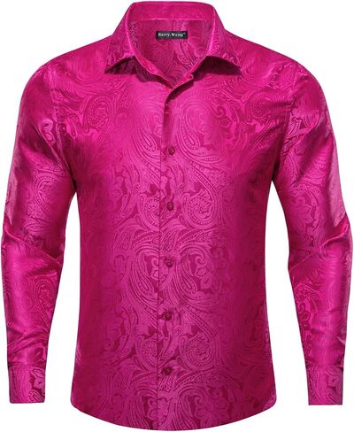 Barry.Wang قمصان رجالية حريرية بأكمام طويلة سترة ربطة عنق منديل أزرار أكمام مشبك ربطة عنق جاكار منسوج لحفلات الزفاف والحفلات الراقصة in Kuwait