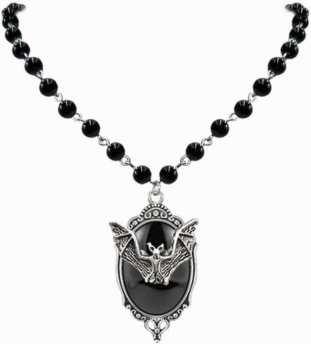 الخفافيش النقش قلادة القوطية الأسود مطرز الخفافيش قلادة الأسود كابوشون قلادة الهالوين، قلادة مسبحة الساحرة مجوهرات اكسسوارات للنساء in Kuwait