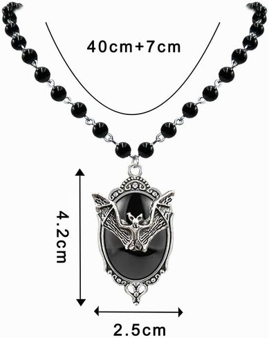 الخفافيش النقش قلادة القوطية الأسود مطرز الخفافيش قلادة الأسود كابوشون قلادة الهالوين، قلادة مسبحة الساحرة مجوهرات اكسسوارات للنساء in Kuwait