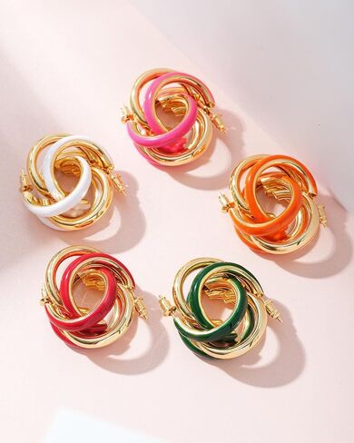 Gold Hoop Earrings for Women, Chunky Triple Hoop Earrings Thick Three Open Hoop Trendy Jewelry Gifts in Kuwait