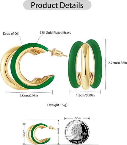 Gold Hoop Earrings for Women, Chunky Triple Hoop Earrings Thick Three Open Hoop Trendy Jewelry Gifts in Kuwait