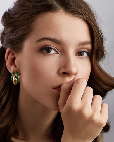 Gold Hoop Earrings for Women, Chunky Triple Hoop Earrings Thick Three Open Hoop Trendy Jewelry Gifts in Kuwait