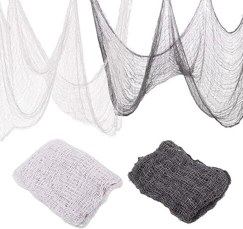 2 Pcs 5 Yards X 40" Include Hanging Outdoor Indoor Scary Creepy Halloween Office Party Door Window Giant Spider Wall Yard Table car Lawn Cloth Decorations Cheesecloth Fabric (White + Gray) in Saudi Arabia