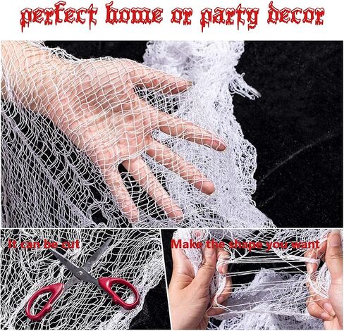 2 Pcs 5 Yards X 40" Include Hanging Outdoor Indoor Scary Creepy Halloween Office Party Door Window Giant Spider Wall Yard Table car Lawn Cloth Decorations Cheesecloth Fabric (White + Gray) in Saudi Arabia