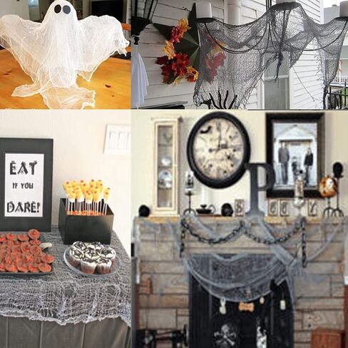 2 Pcs 5 Yards X 40" Include Hanging Outdoor Indoor Scary Creepy Halloween Office Party Door Window Giant Spider Wall Yard Table car Lawn Cloth Decorations Cheesecloth Fabric (White + Gray) in Saudi Arabia