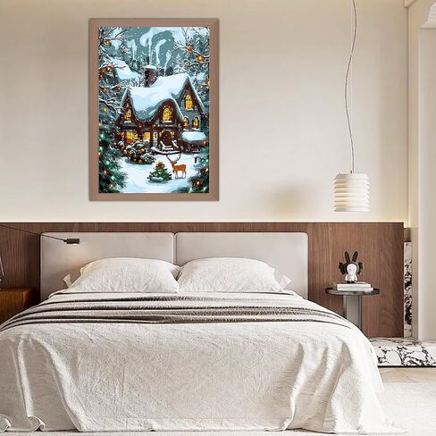 SENQAO Framed Paint by Numbers Kit for Adults Beginners with Wooden Easel, Christmas Easy Paint by Number Kit with Frame, Watercolor Adult Paint by Number Framed Canvas 7.8x11.8in in Saudi Arabia