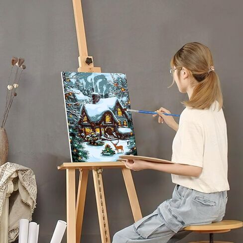 SENQAO Framed Paint by Numbers Kit for Adults Beginners with Wooden Easel, Christmas Easy Paint by Number Kit with Frame, Watercolor Adult Paint by Number Framed Canvas 7.8x11.8in in Saudi Arabia