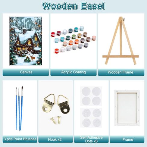 SENQAO Framed Paint by Numbers Kit for Adults Beginners with Wooden Easel, Christmas Easy Paint by Number Kit with Frame, Watercolor Adult Paint by Number Framed Canvas 7.8x11.8in in Saudi Arabia