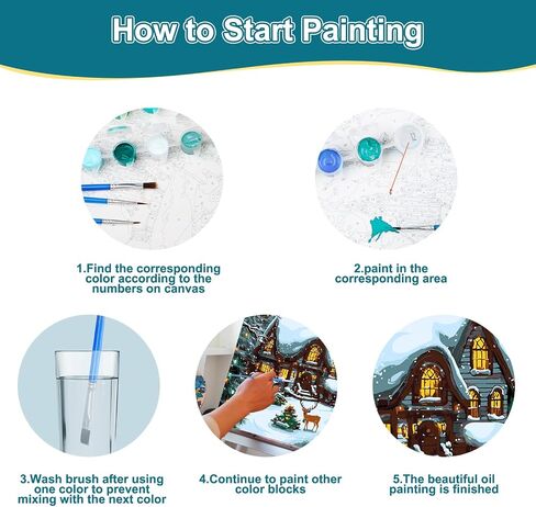SENQAO Framed Paint by Numbers Kit for Adults Beginners with Wooden Easel, Christmas Easy Paint by Number Kit with Frame, Watercolor Adult Paint by Number Framed Canvas 7.8x11.8in in Saudi Arabia