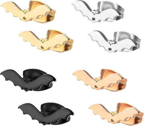 WCRAZYE 4 Pairs Bat Stud Earrings for Men Women Minimalist Small Stainless Steel Bat Flying Animals Gothic Spooky Vampire Earrings Halloween Gifts in Saudi Arabia
