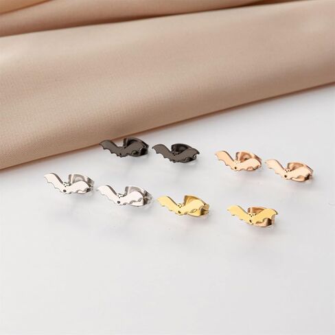 WCRAZYE 4 Pairs Bat Stud Earrings for Men Women Minimalist Small Stainless Steel Bat Flying Animals Gothic Spooky Vampire Earrings Halloween Gifts in Saudi Arabia