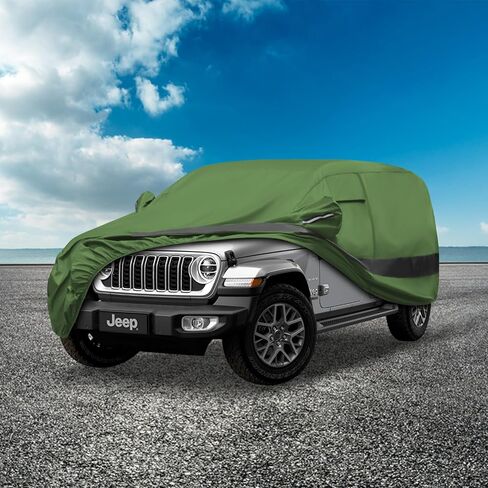 Heavy Duty Outdoor Car Cover Compatible with Jeep Wrangler 4 Door,Waterproof All Weather for Automobiles, Outdoor Full Cover Rain Sun UV Protection with Zipper Cotton in Kuwait