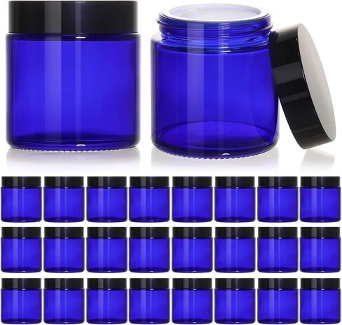 KEYWING 2oz Small Glass Jars, 35 Pack Amber Glass Cosmetic Jars with Black Lids, Round Sample Container with Inner Liners for Cream, Lotions, Powders and Ointments in Saudi Arabia